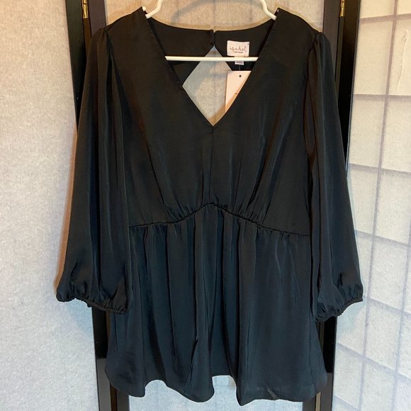 Isabel Maternity Full Elbow Sleeve Shirred Back Cut Out Blouse Top Black NWT. - Picture 1 of 10
